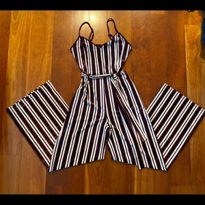 Forever 21 Maroon Pinstripe Velvet Jumpsuit